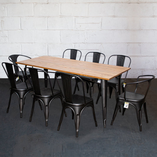 9PC Taranto Table, 2 Forli & 6 Siena Chairs Set - Onyx Matt Black