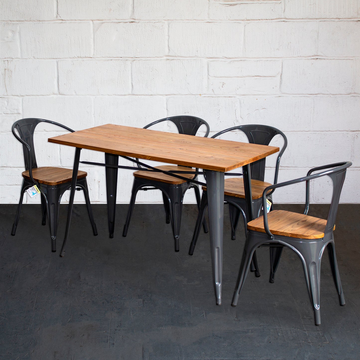 5PC Prato Table & 4 Florence Chairs Set - Graphite Grey