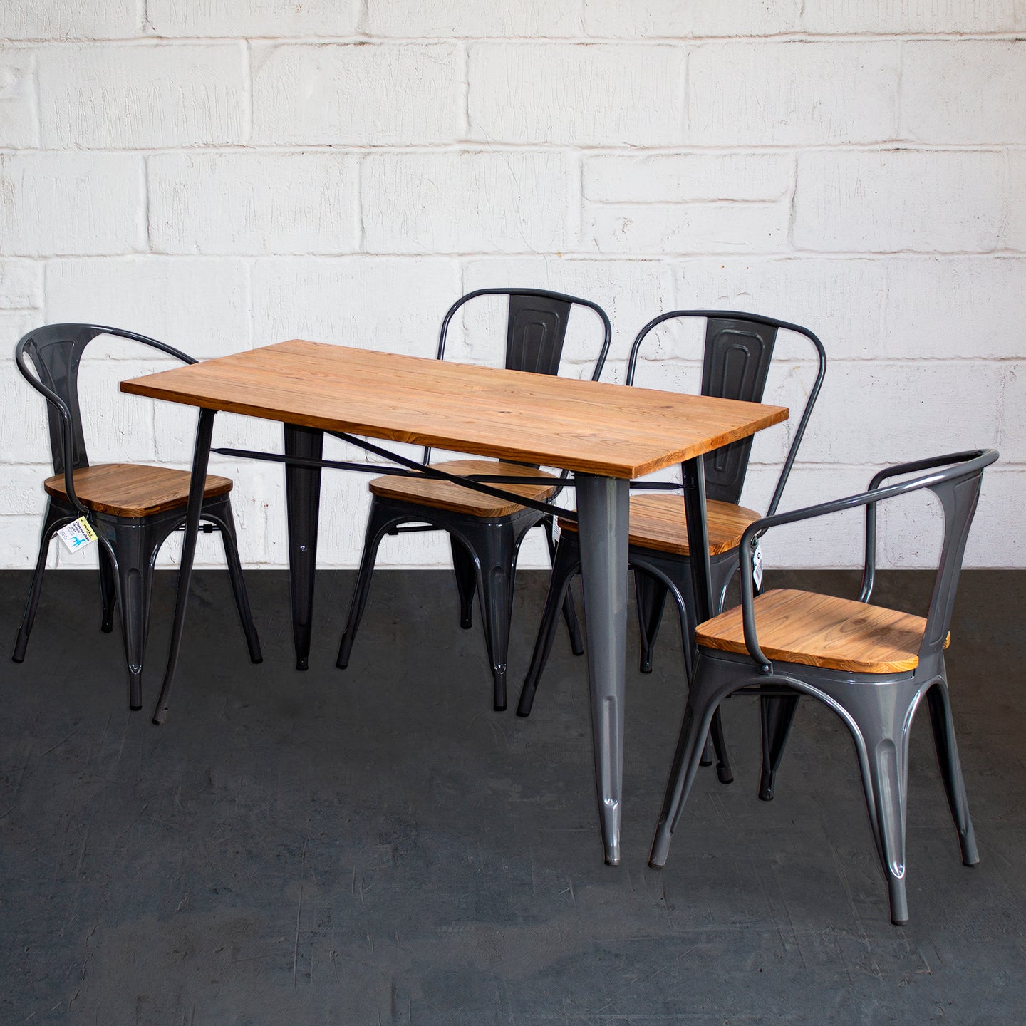 5PC Prato Table, 2 Florence & 2 Palermo Chairs Set - Graphite Grey