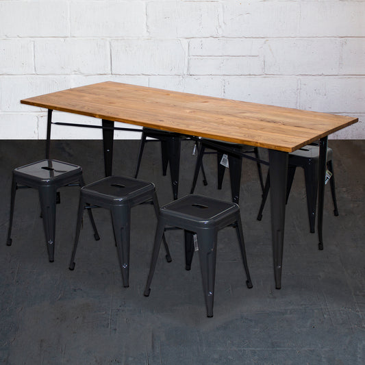 7PC Taranto Table & 6 Castel Stools Set - Graphite Grey