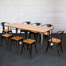 9PC Taranto Table, 5 Florence Chairs & 3 Rho Stools Set - Gun Metal Grey
