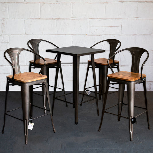 5PC Laus Table & Licata Bar Stool Set - Gun Metal Grey