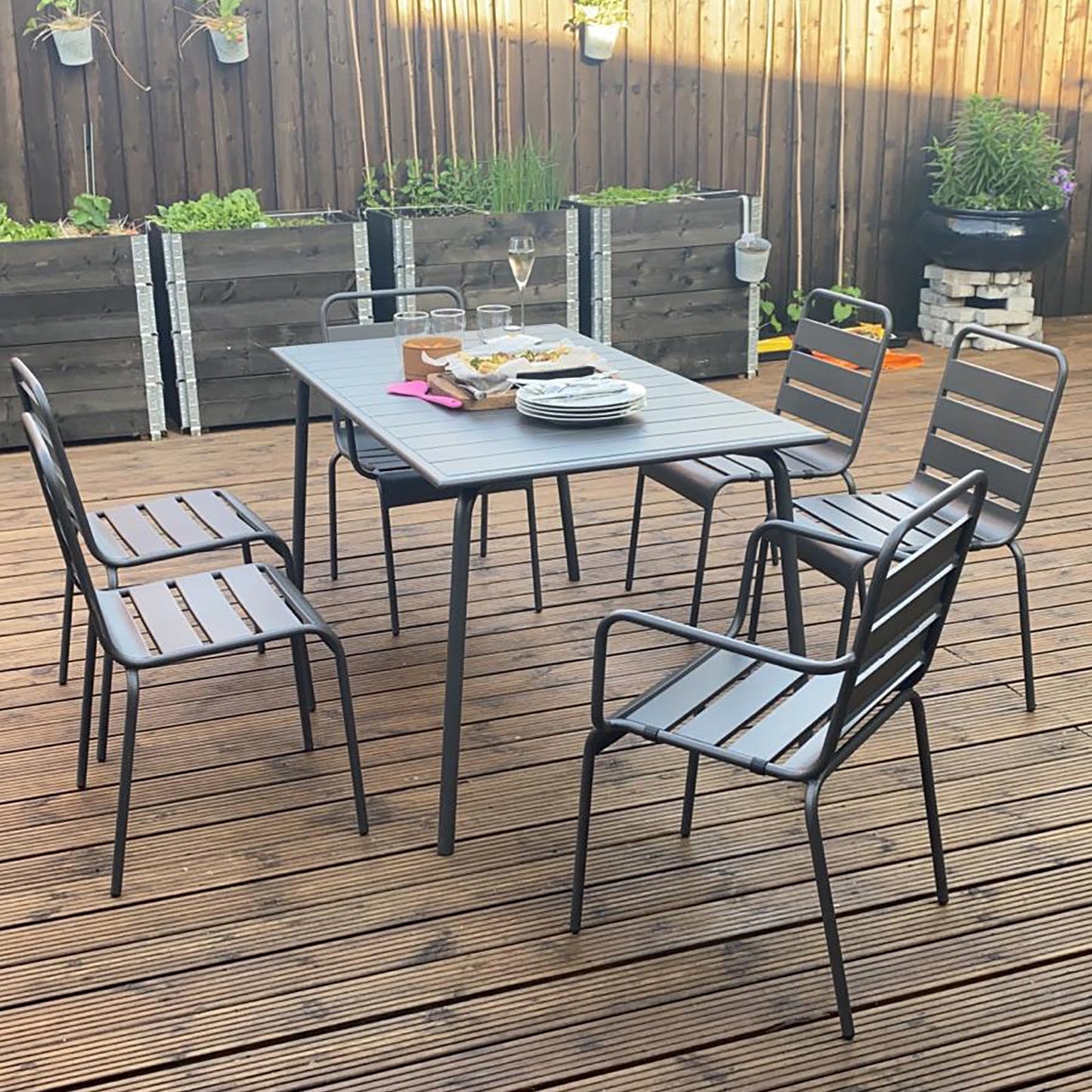 Slatted Bistro Rectangular Table and Chair Sets