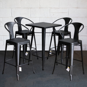 5PC Laus Table & Favara Bar Stool Set - Onyx Matt Black