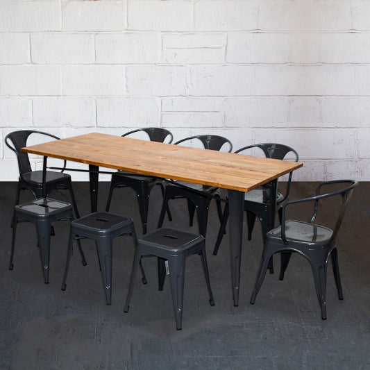 9PC Taranto Table, 5 Forli Chairs & 3 Castel Stools Set - Graphite Grey