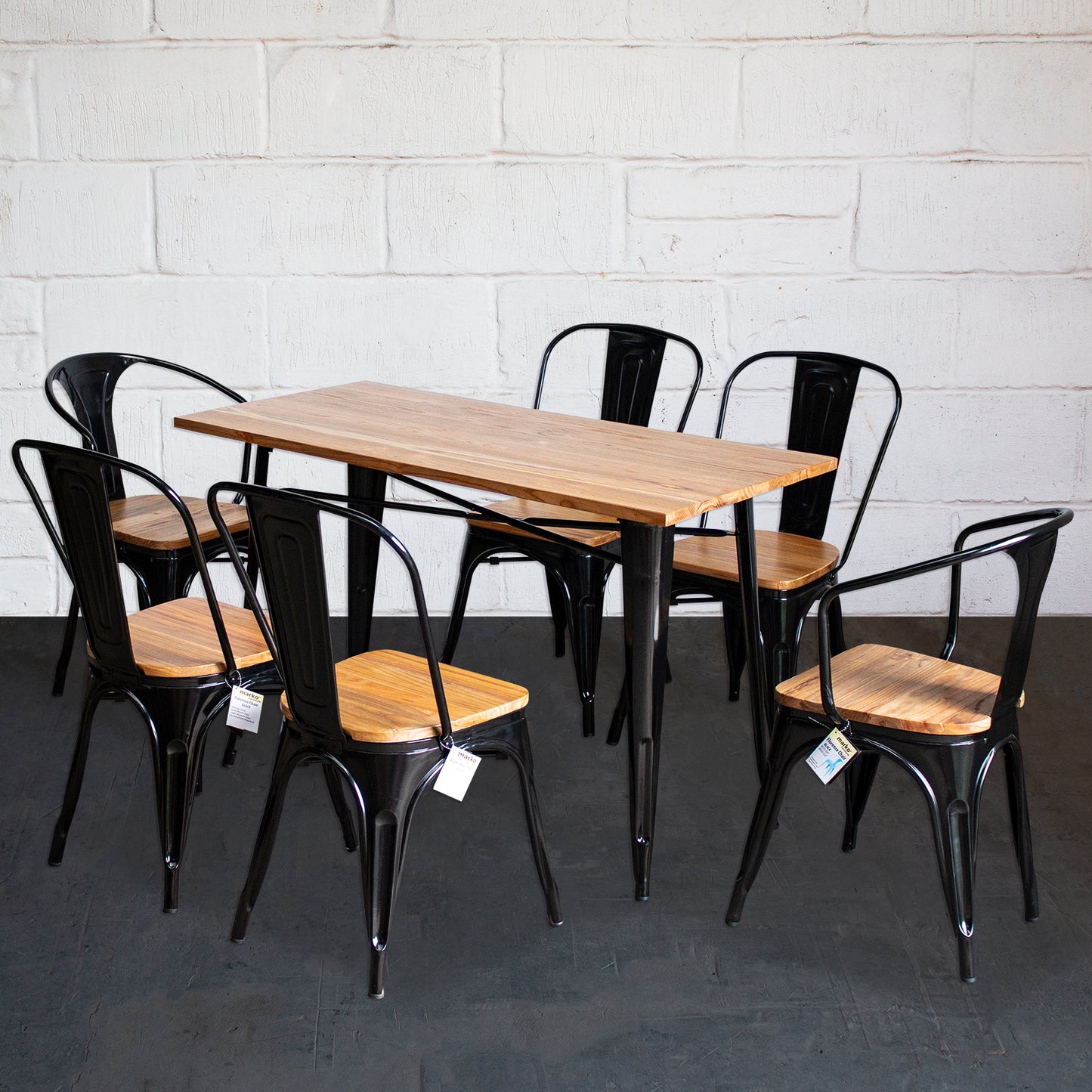 7PC Prato Table, 2 Florence & 4 Palermo Chairs Set - Black