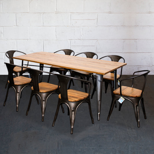 9PC Taranto Table & 8 Florence Chairs Set - Gun Metal Grey