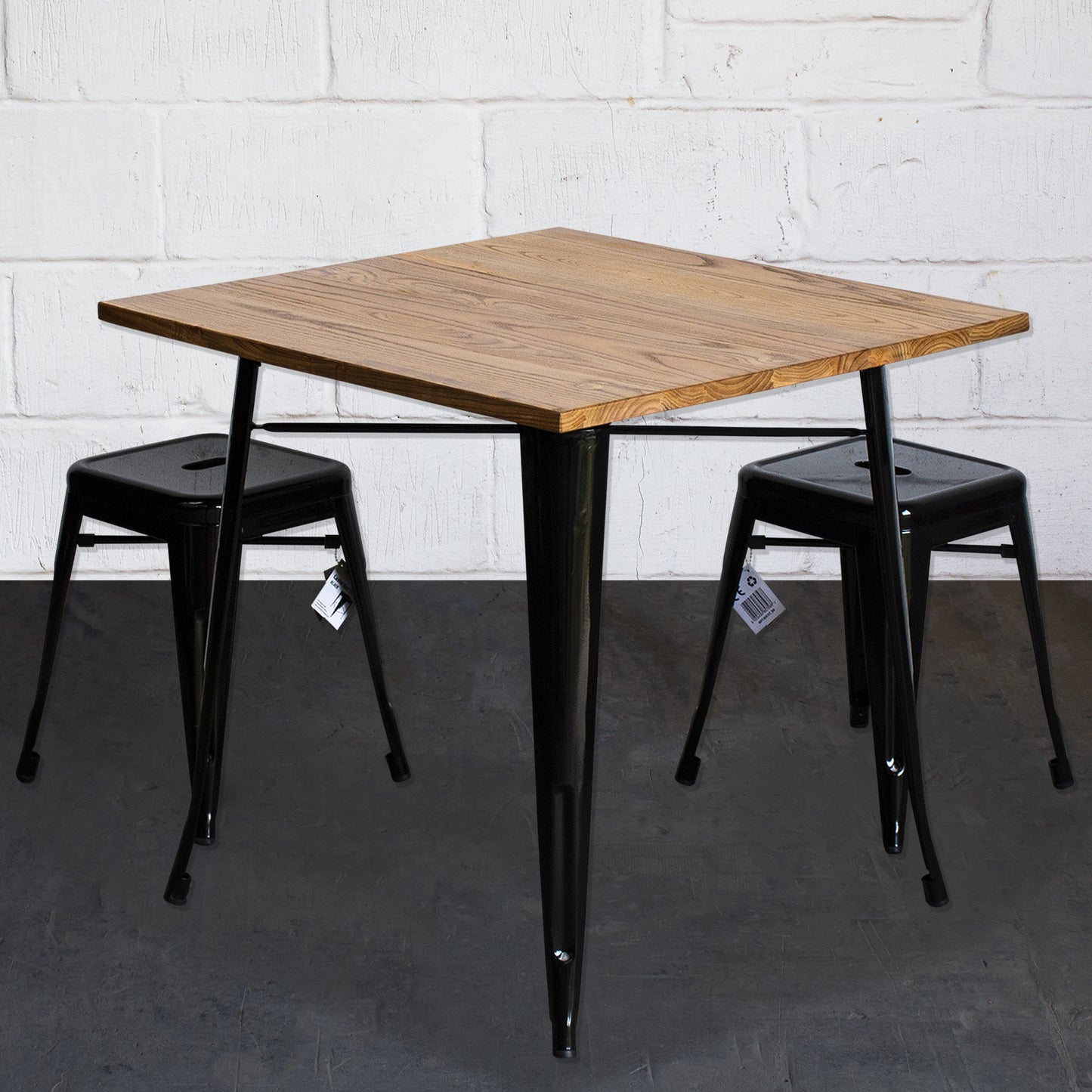 3PC Enna Table & Castel Stool Set - Black