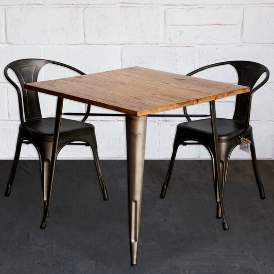 3PC Enna Table & Forli Chair Set - Gun Metal Grey