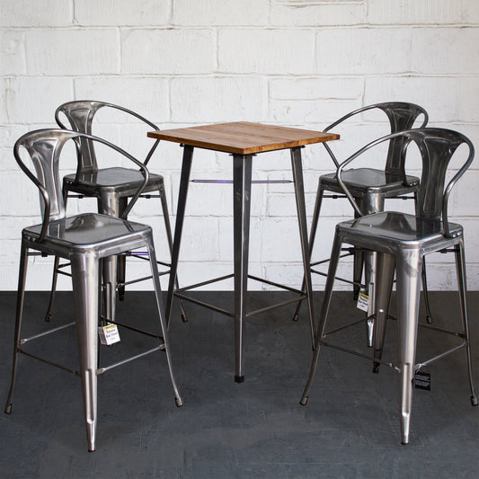 5PC Lodi Table & Favara Bar Stool Set - Steel