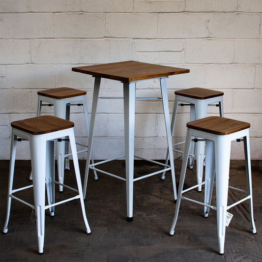 5PC Lodi Table & Firenze Bar Stool Set - White