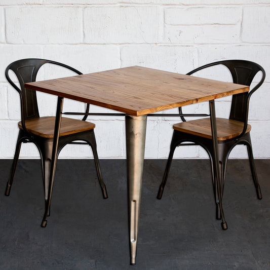 3PC Enna Table & Florence Chair Set - Gun Metal Grey
