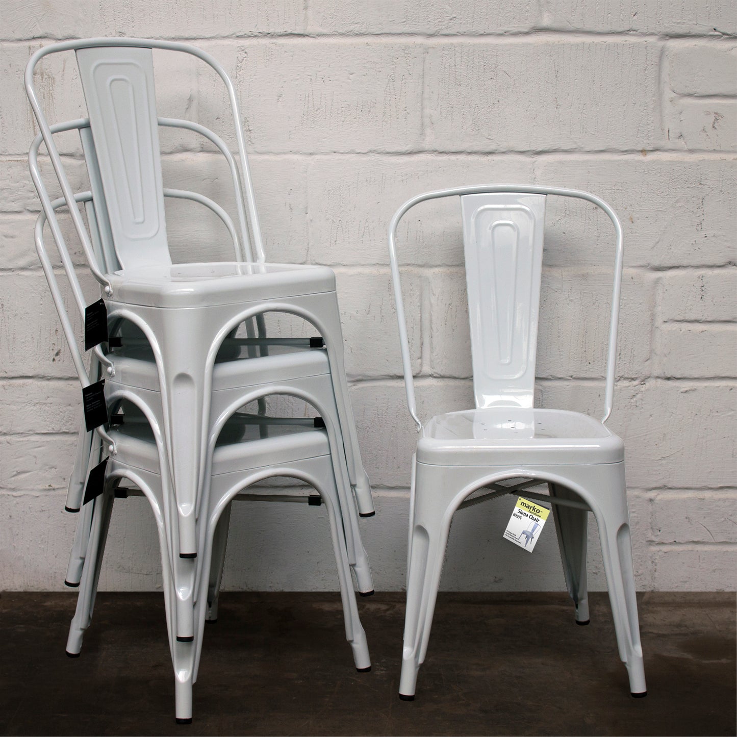 9PC Taranto Table, 2 Forli Chairs, 3 Siena Chairs & 3 Castel Stools Set - White