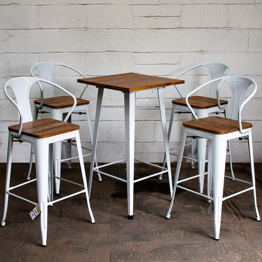 5PC Lodi Table & Licata Bar Stool Set - White