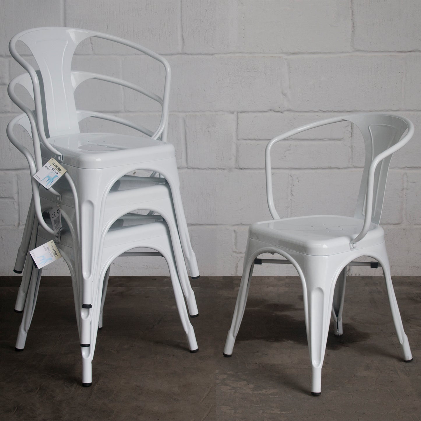 9PC Taranto Table, 5 Forli Chairs & 3 Castel Stools Set - White