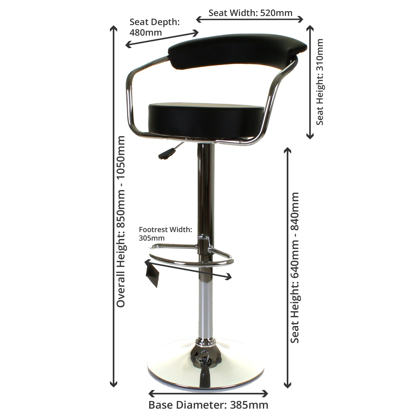 Monza Bar Stool - Black - Set of 2