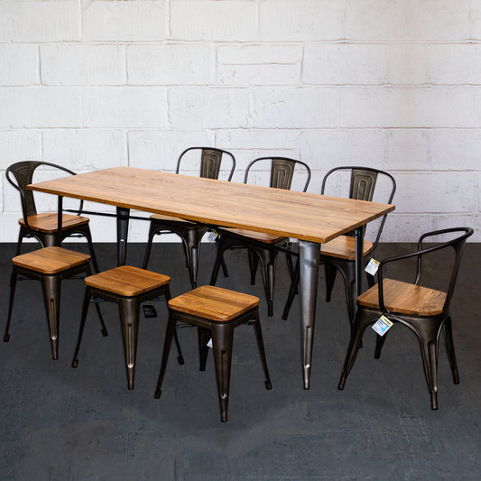 9PC Taranto Table, 2 Florence Chairs, 3 Palermo Chairs & 3 Rho Stools Set - Gun Metal Grey