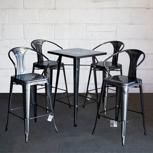 5PC Laus Table & Favara Bar Stool Set - Steel
