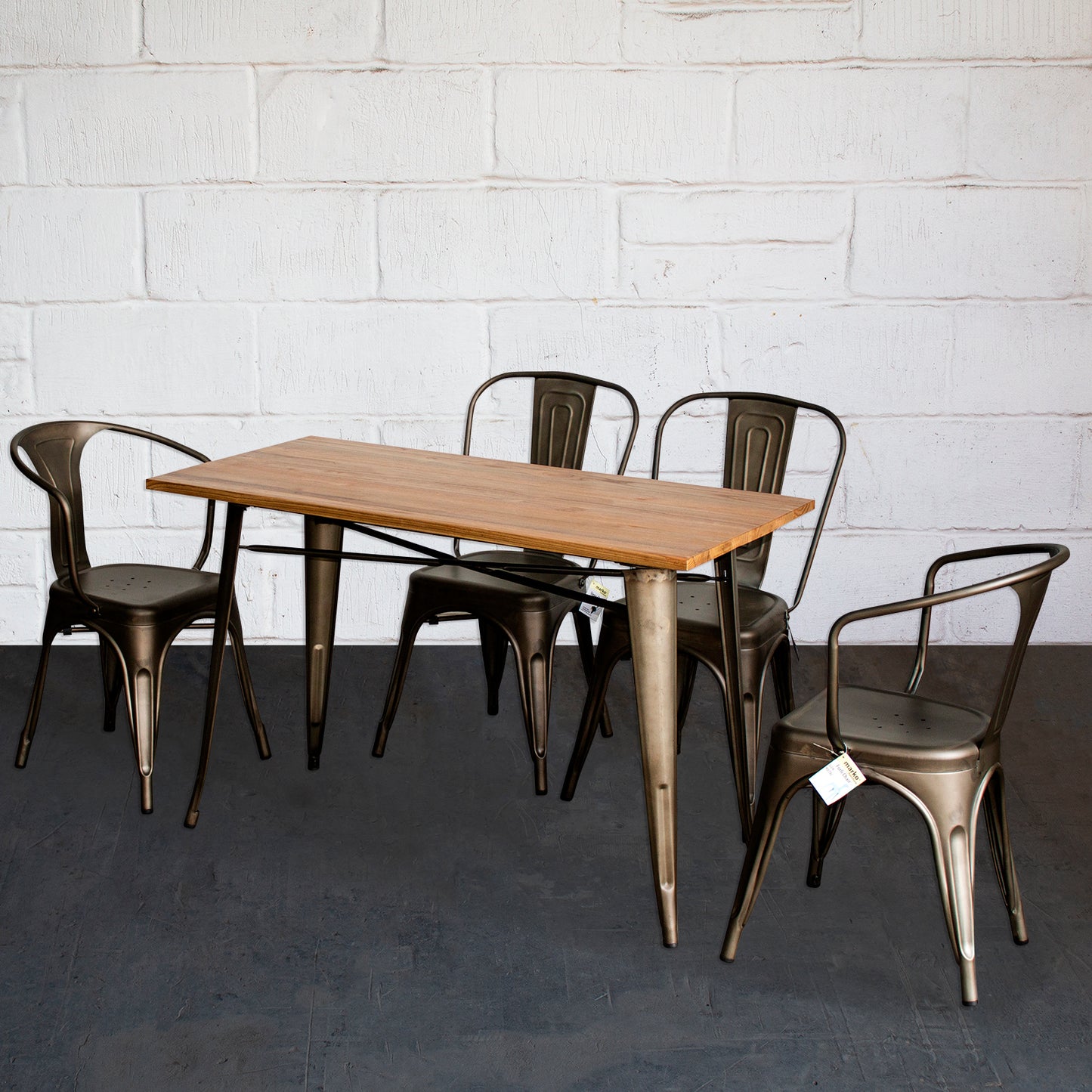5PC Prato Table, 2 Forli & 2 Siena Chairs Set - Gun Metal Grey