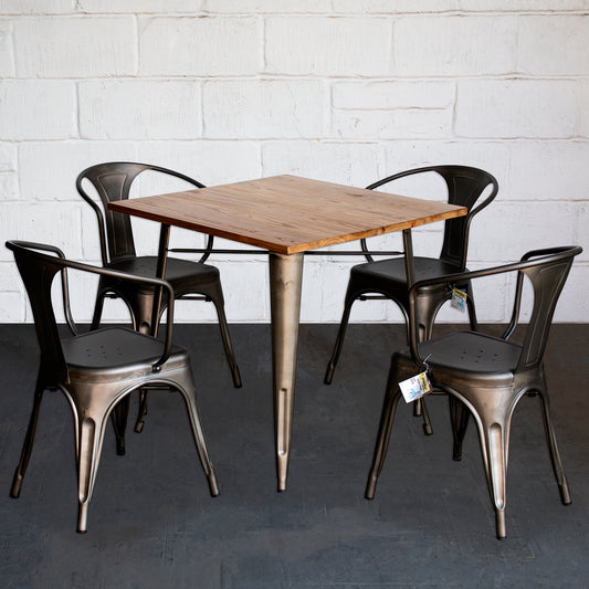 5PC Enna Table & Forli Chair Set - Gun Metal Grey