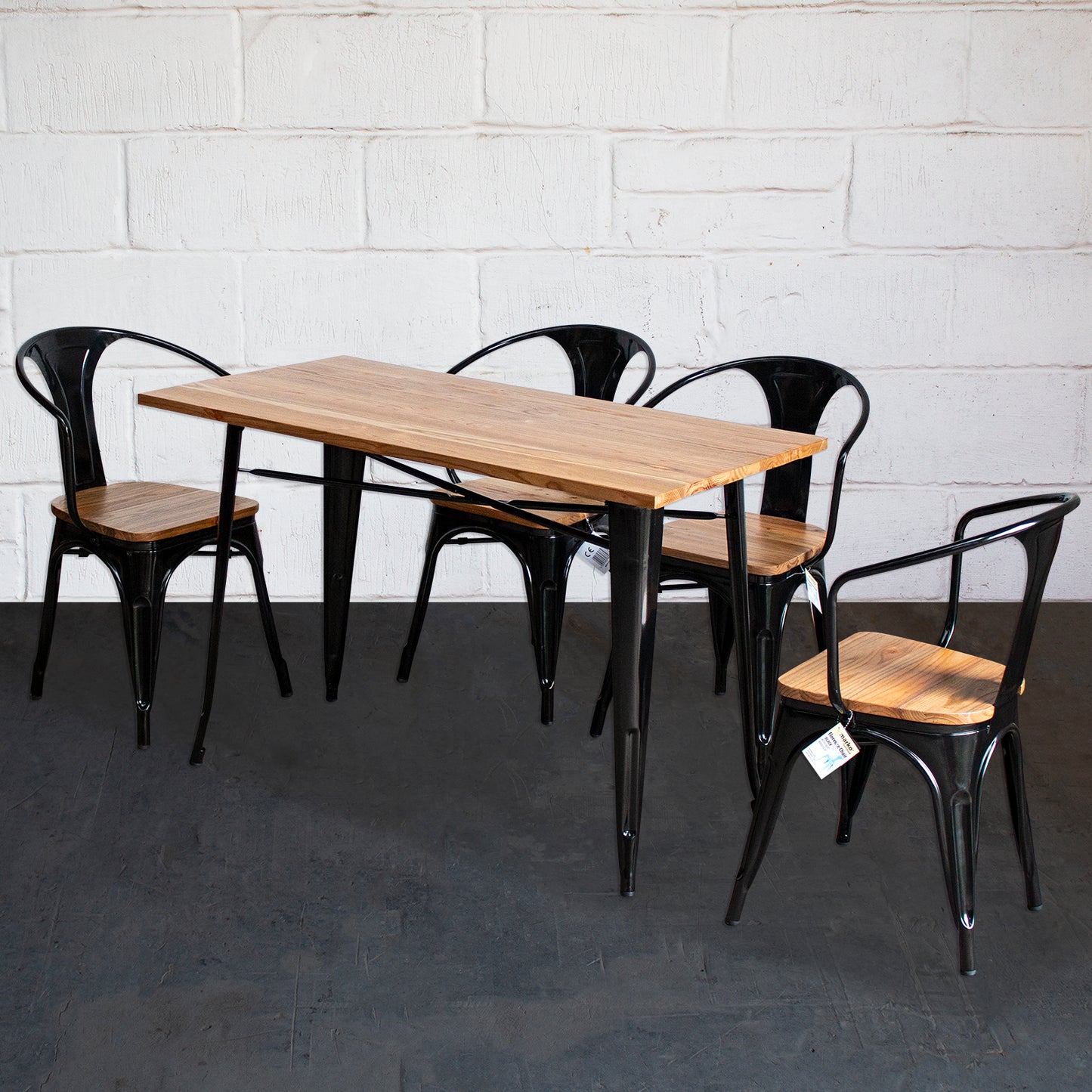 5PC Prato Table & 4 Florence Chairs Set - Black