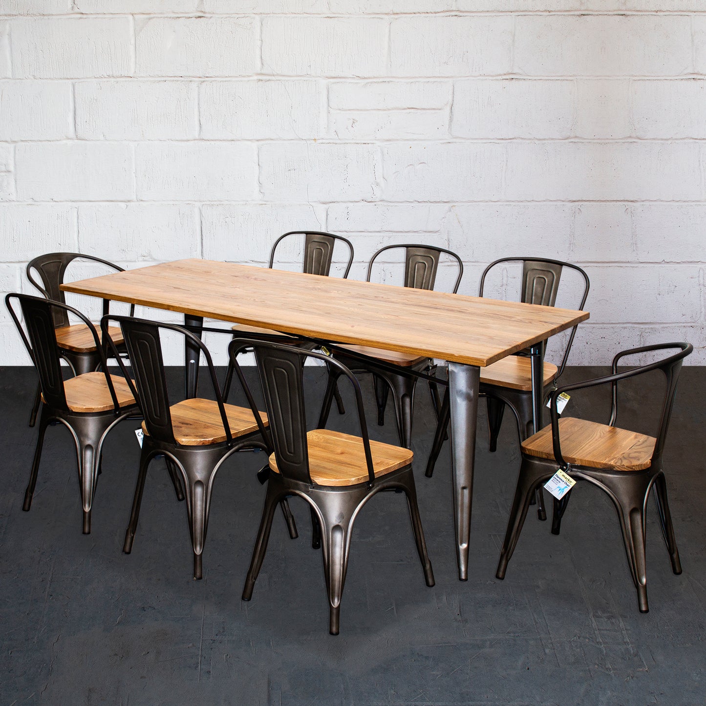 9PC Taranto Table, 2 Florence & 6 Palermo Chairs Set - Gun Metal Grey