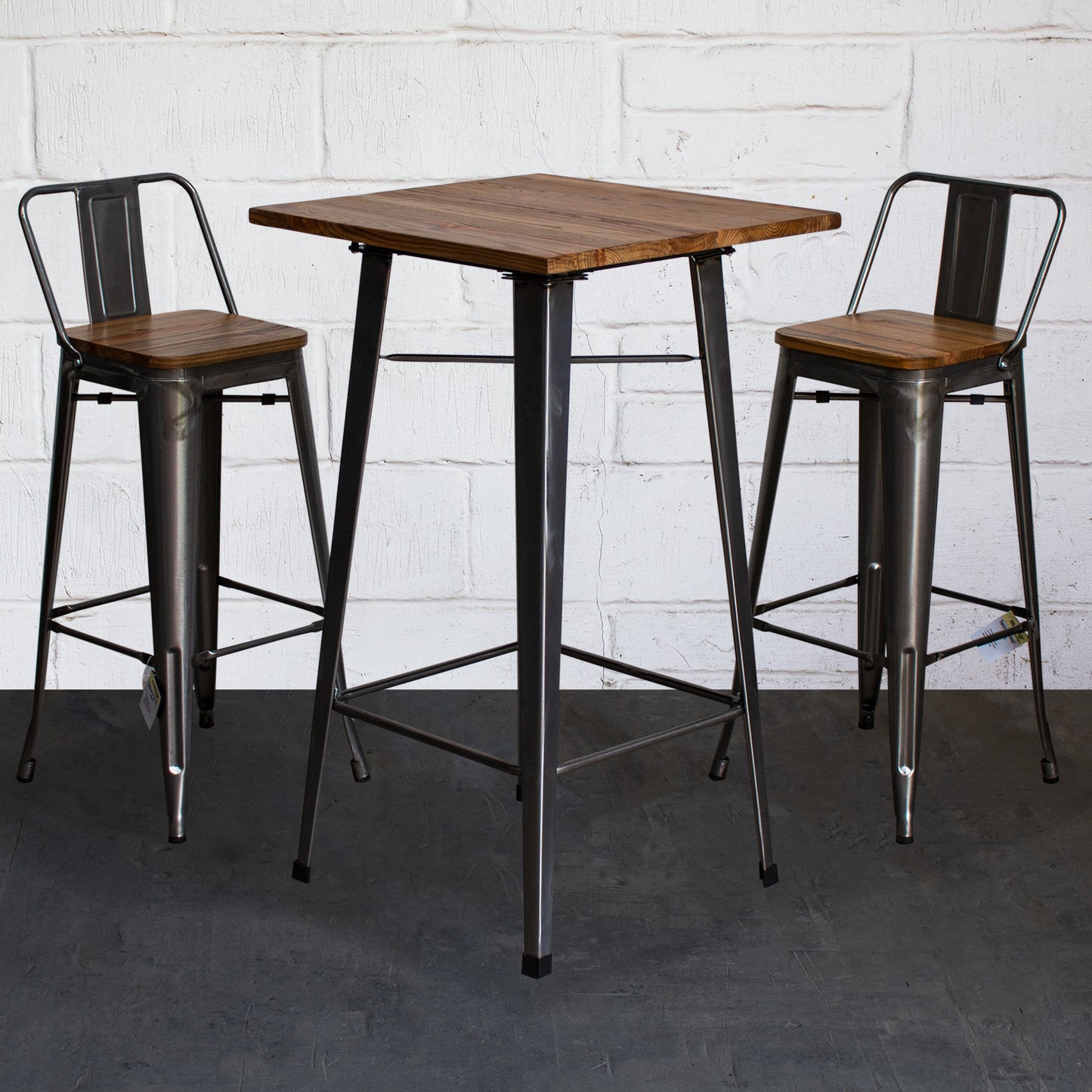 3PC Lodi Table & Tuscany Bar Stool Set - Steel