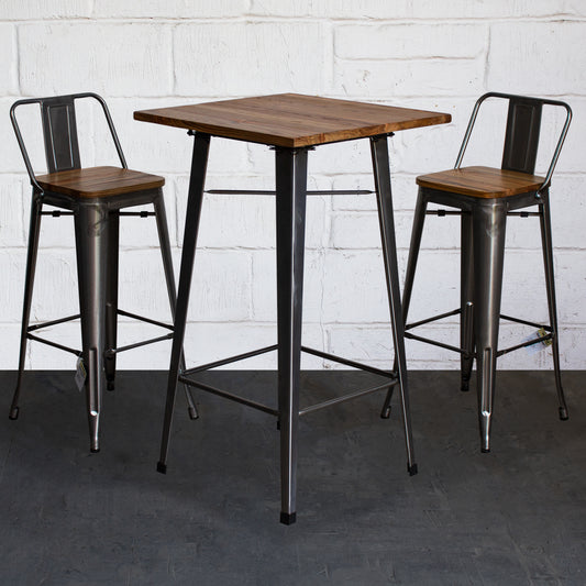 3PC Lodi Table & Tuscany Bar Stool Set - Steel