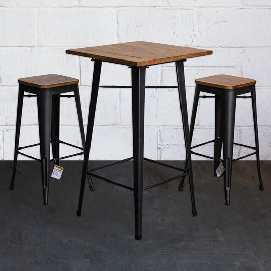 3PC Lodi Table & Firenze Bar Stool Set - Onyx Matt Black