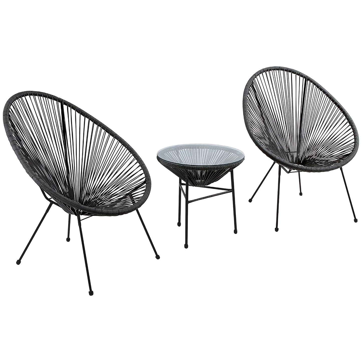 3PC Rattan Egg Set - Black