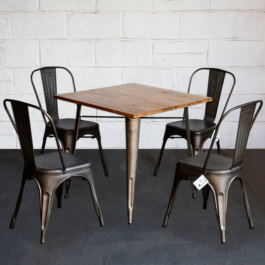 5PC Enna Table & Siena Chair Set - Gun Metal Grey