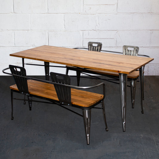 3PC Taranto Table & 2 Nuoro Benches Set - Steel