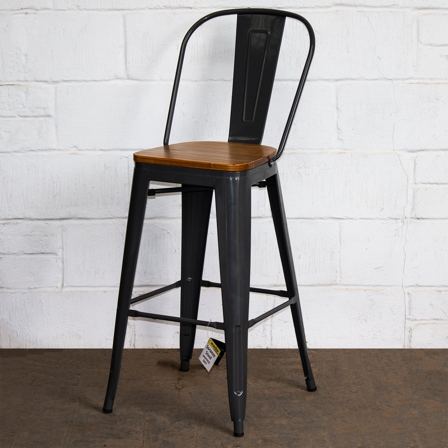 3PC Lodi Table & Soranzo Bar Stool Set - Graphite Grey