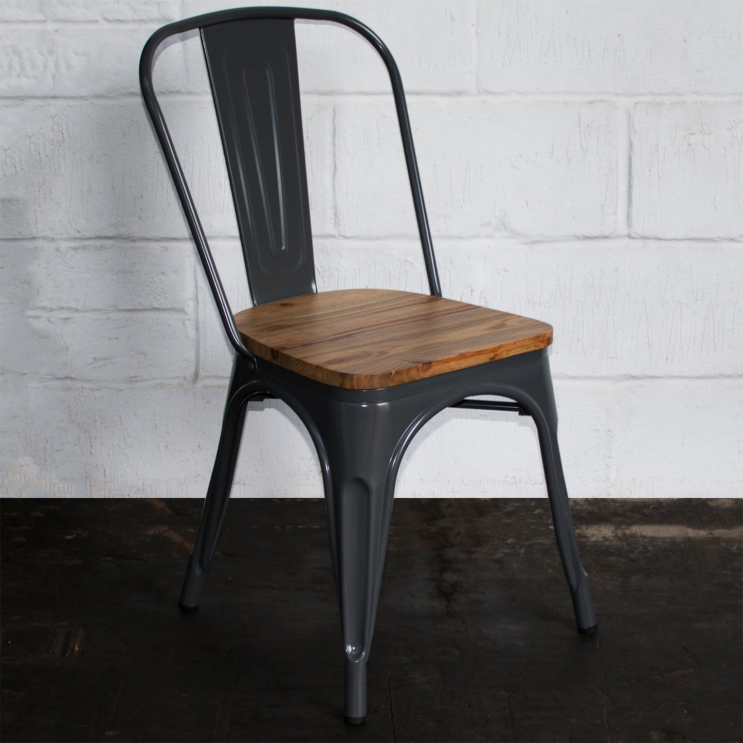 7PC Prato Table, 4 Palermo Chairs & 2 Rho Stools Set - Graphite Grey
