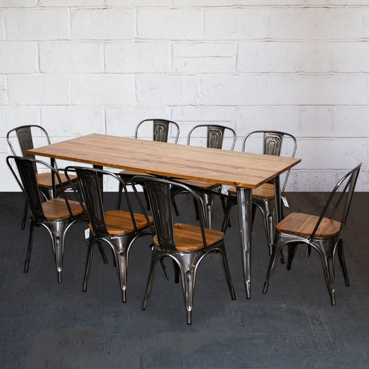 9PC Taranto Table & 8 Palermo Chairs Set - Steel