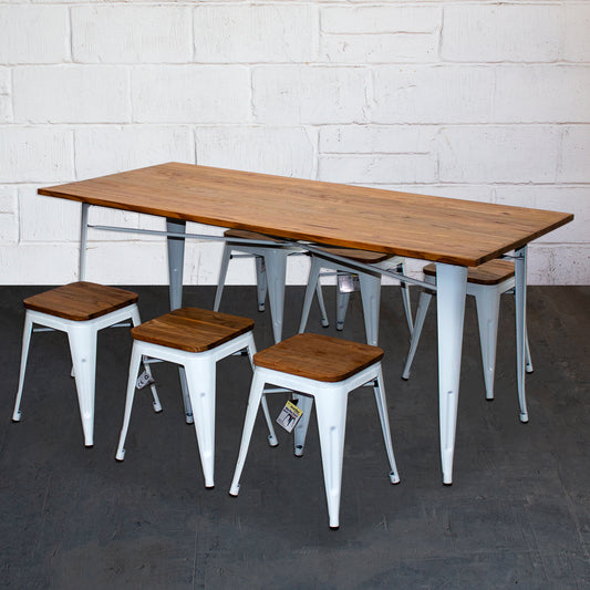 7PC Taranto Table & 6 Rho Stools Set - White