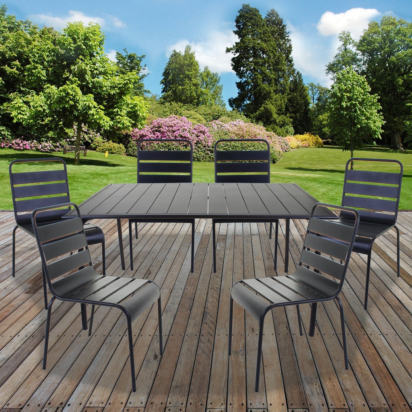 Slatted Bistro Rectangular Table and Chair Sets