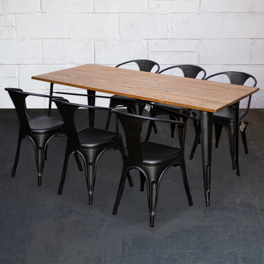 7PC Taranto Table & 6 Forli Chairs Set - Onyx Matt Black
