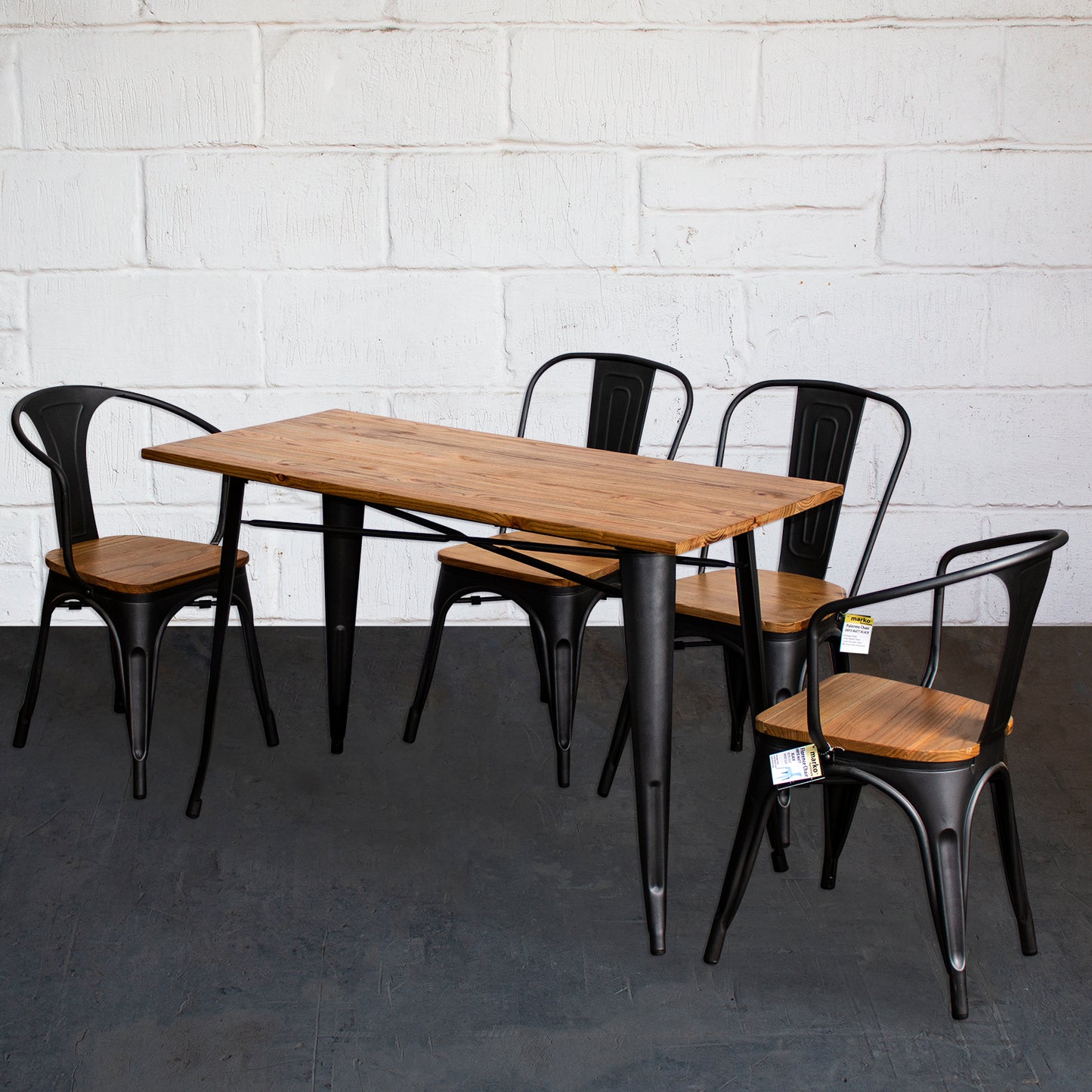 5PC Prato Table, 2 Florence & 2 Palermo Chairs Set - Onyx Matt Black