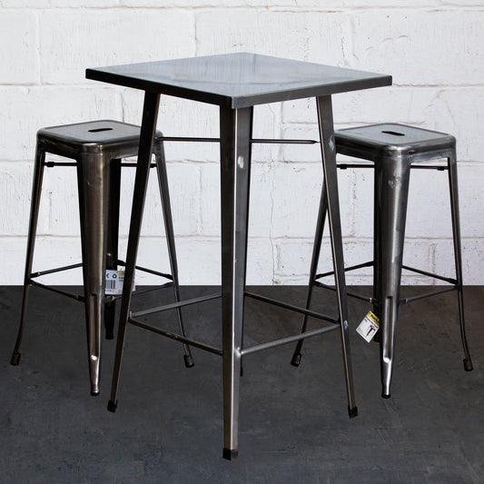 3PC Laus Table & Orvieto Bar Stool Set - Steel