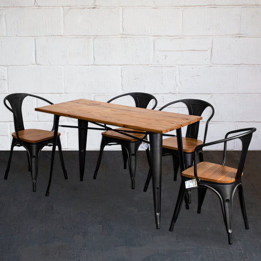 5PC Prato Table & 4 Florence Chairs Set - Onyx Matt Black