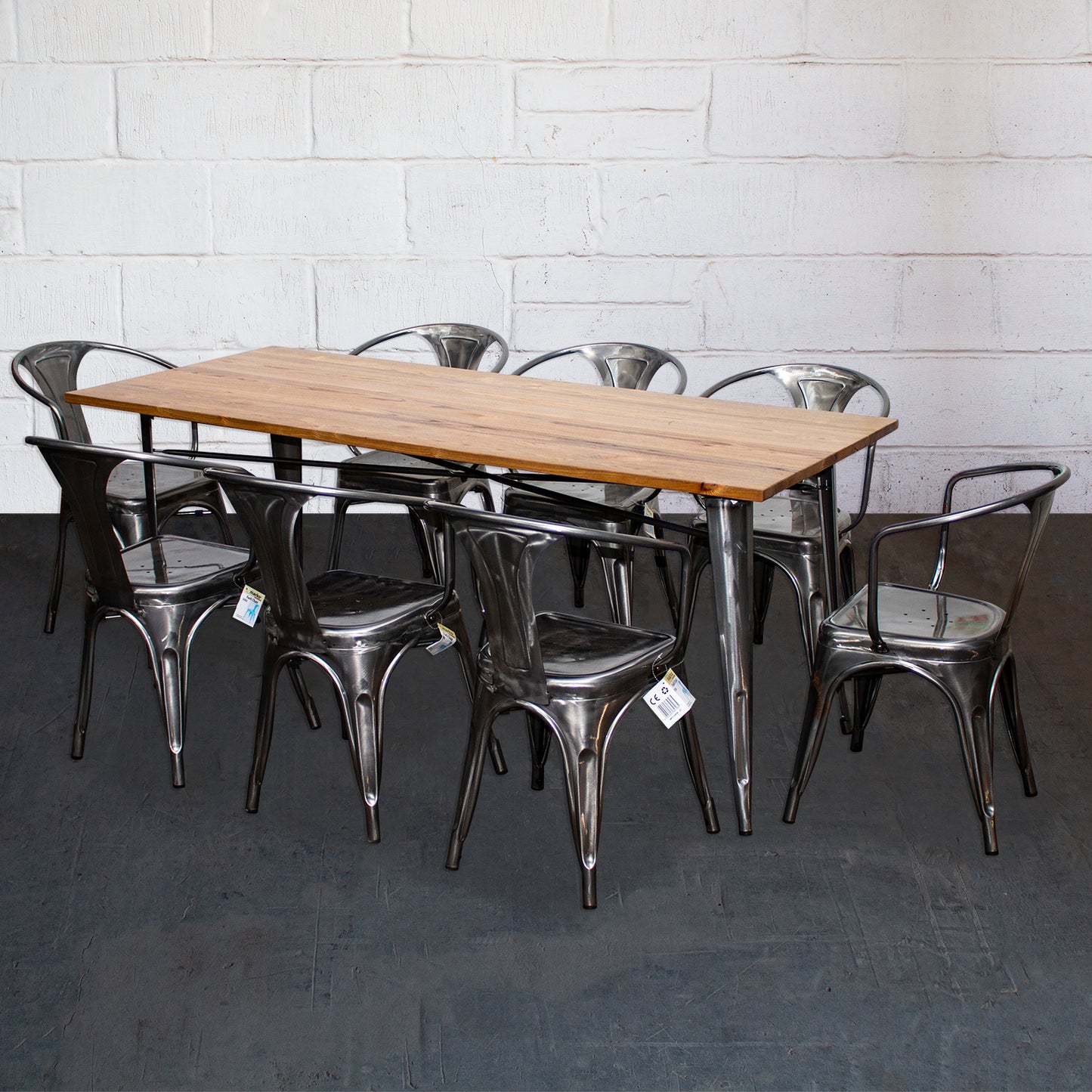 9PC Taranto Table & 8 Forli Chairs Set - Steel