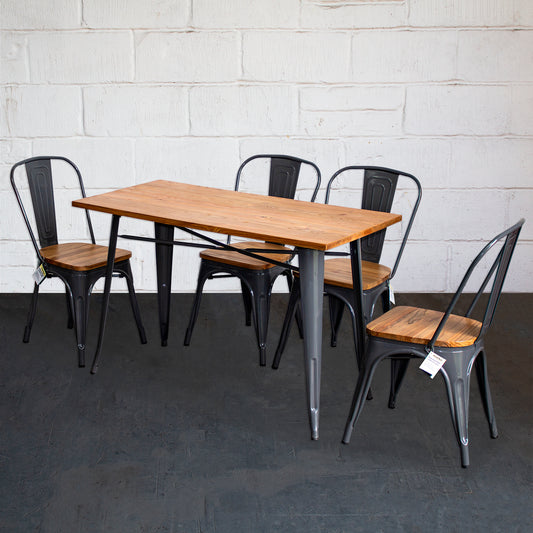 5PC Prato Table & 4 Palermo Chairs Set - Graphite Grey