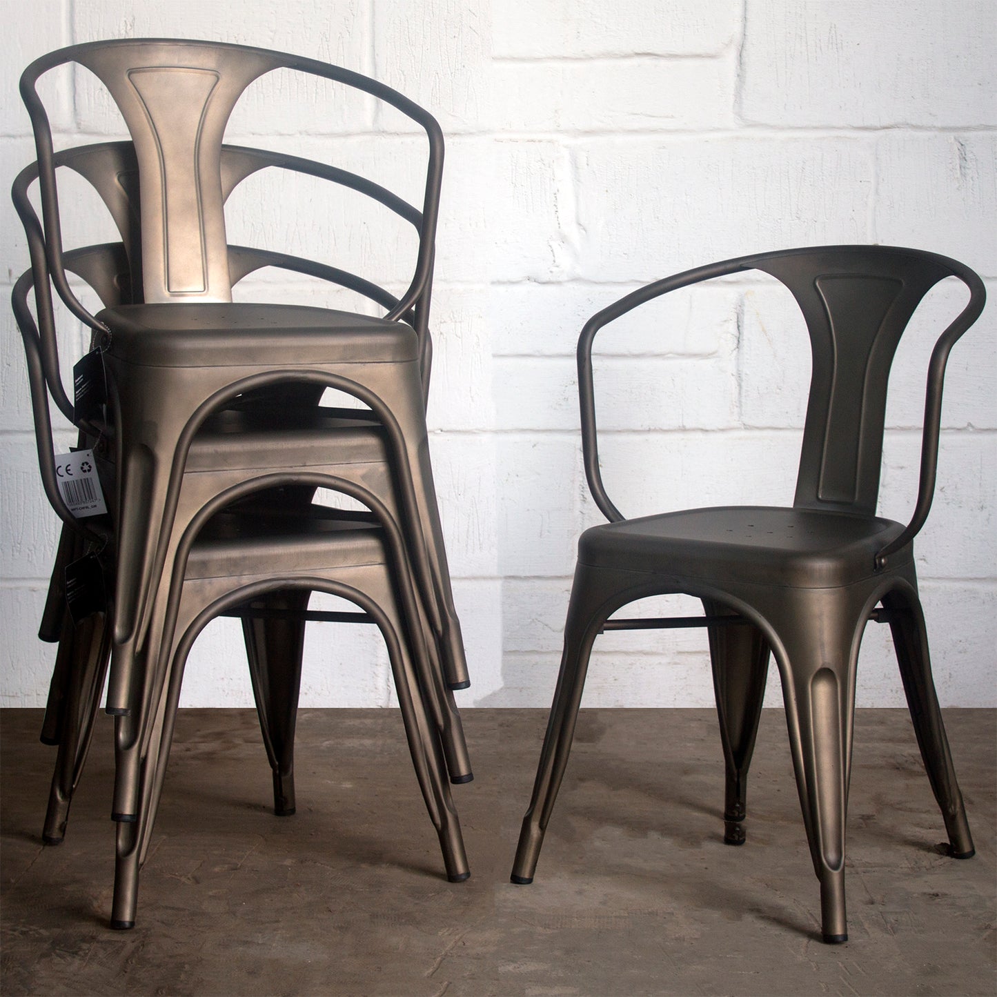 7PC Prato Table, 2 Forli Chairs & 4 Castel Stools Set - Gun Metal Grey