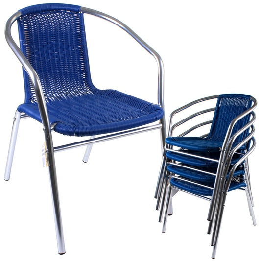 Blue Wicker Chrome Bistro Chair