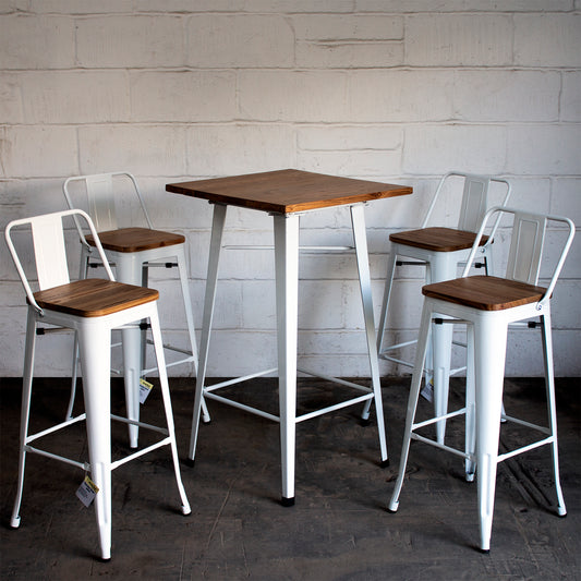 5PC Lodi Table & Tuscany Bar Stool Set - White