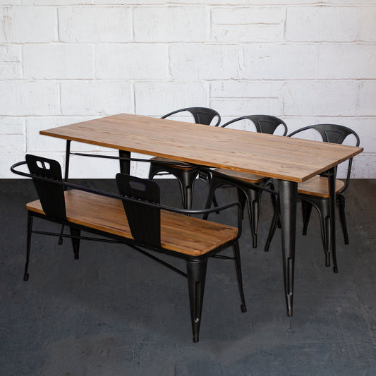 5PC Taranto Table, 3 Florence Chairs & Nuoro Bench Set - Onyx Matt Black