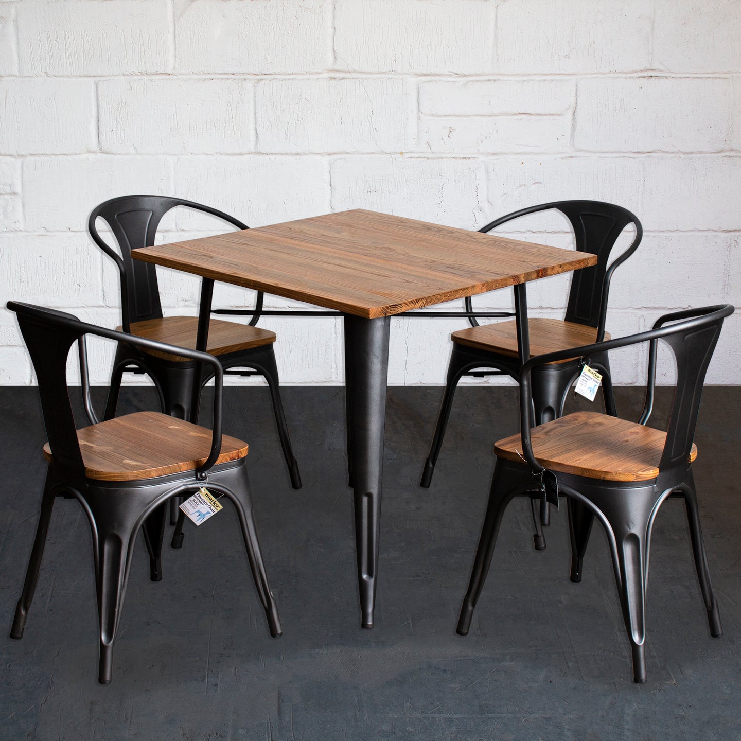 5PC Enna Table & Florence Chair Set - Onyx Matt Black