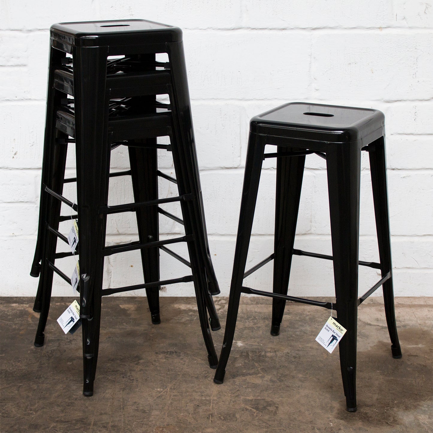 5PC Lodi Table & Orvieto Bar Stool Set - Black