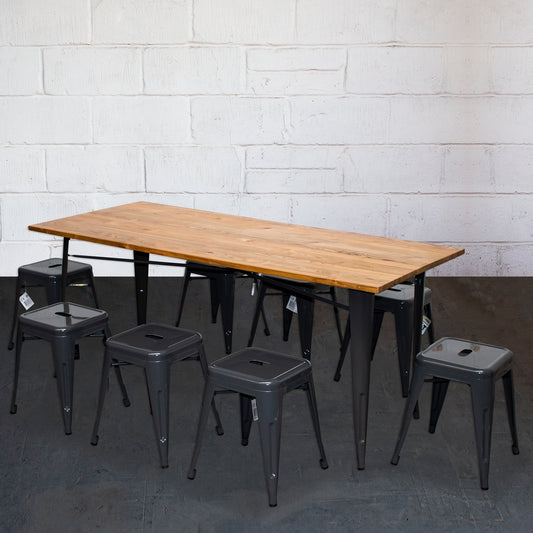 9PC Taranto Table & 8 Castel Stools Set - Graphite Grey